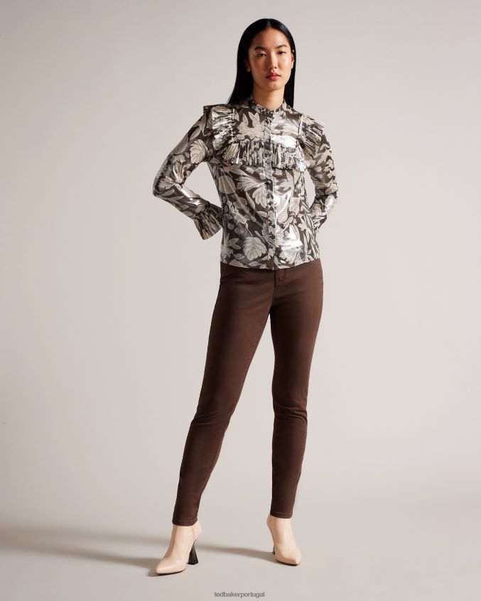 roupas Ted Baker blusa dottiah com detalhe de babador marrom escuro mulheres 8X6HDF112