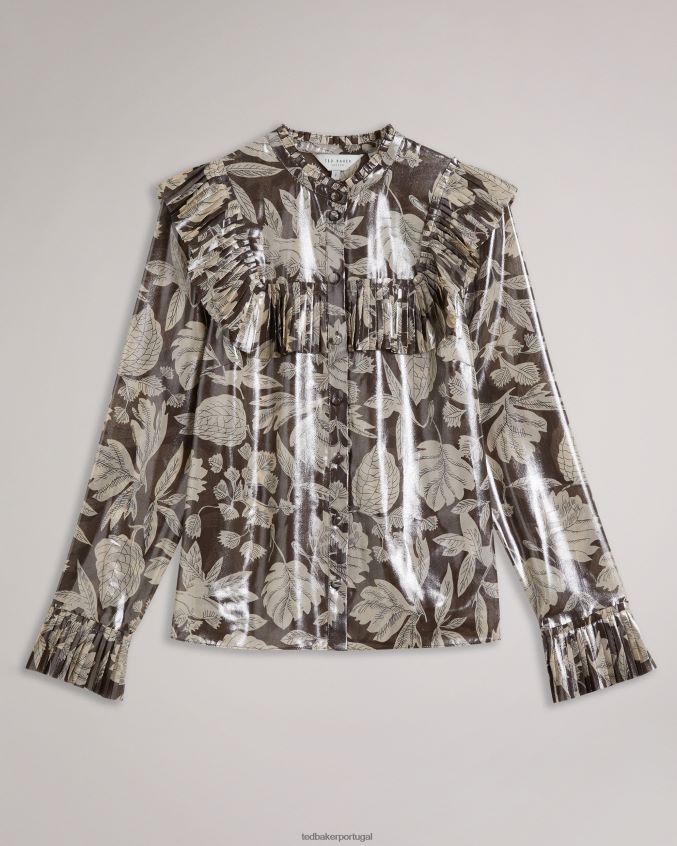 roupas Ted Baker blusa dottiah com detalhe de babador marrom escuro mulheres 8X6HDF112