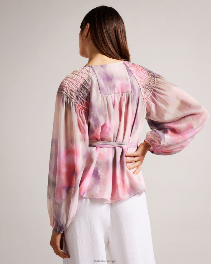 roupas Ted Baker blusa envolvente emiliah com ombros franzidos coral mulheres 8X6HDF379