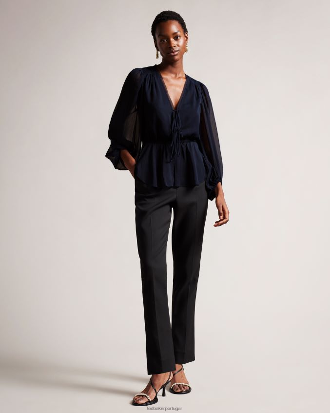 roupas Ted Baker blusa frasiah com amarração na frente azul escuro mulheres 8X6HDF310