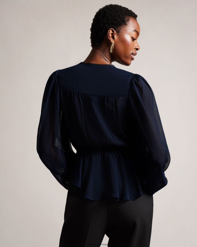 roupas Ted Baker blusa frasiah com amarração na frente azul escuro mulheres 8X6HDF310
