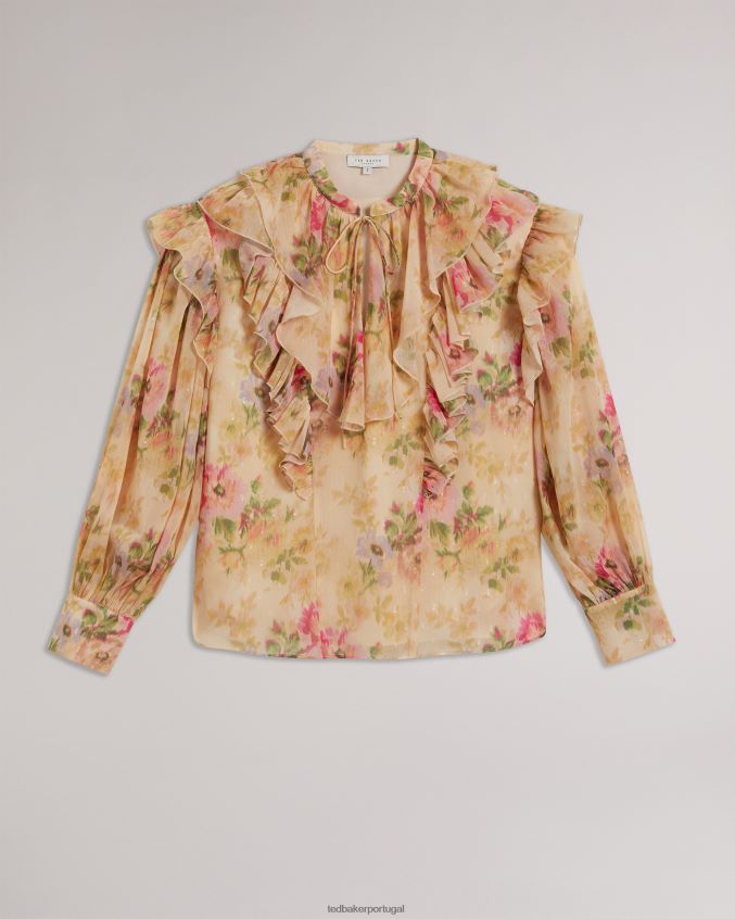 roupas Ted Baker blusa helenoh com detalhes florais e babados bronzeado mulheres 8X6HDF408