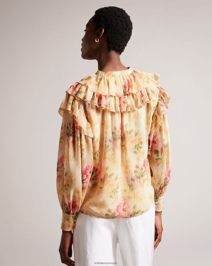 roupas Ted Baker blusa helenoh com detalhes florais e babados bronzeado mulheres 8X6HDF408