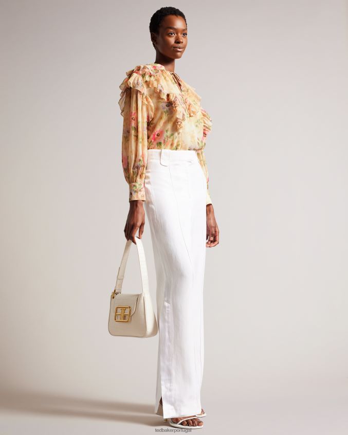 roupas Ted Baker blusa helenoh com detalhes florais e babados bronzeado mulheres 8X6HDF408