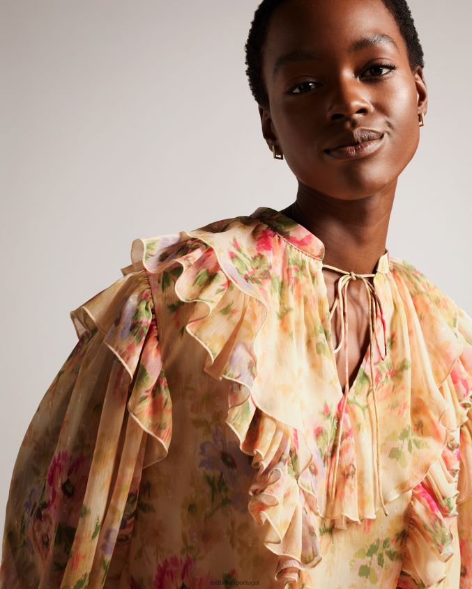 roupas Ted Baker blusa helenoh com detalhes florais e babados bronzeado mulheres 8X6HDF408