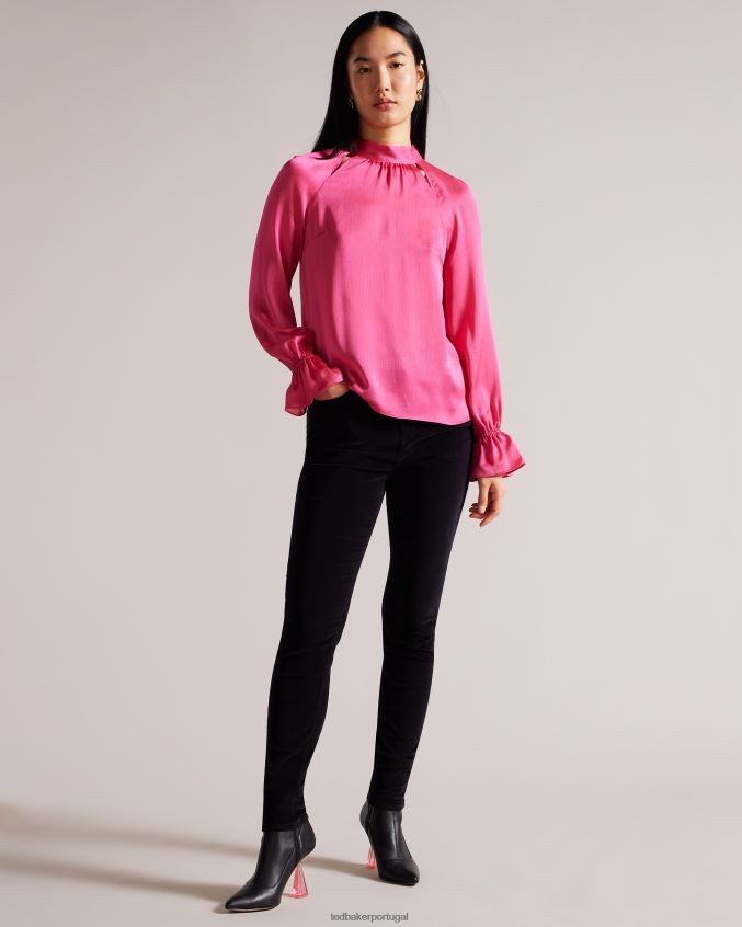 roupas Ted Baker blusa joanha manga longa gola alta com recortes Rosa escuro mulheres 8X6HDF107