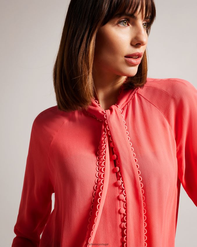 roupas Ted Baker blusa julinaa com detalhe de acabamento rouleaux coral mulheres 8X6HDF366