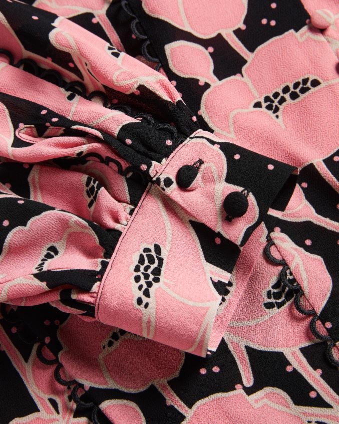 roupas Ted Baker blusa stephii com decote em V e estampa de papoula preto mulheres 8X6HDF135