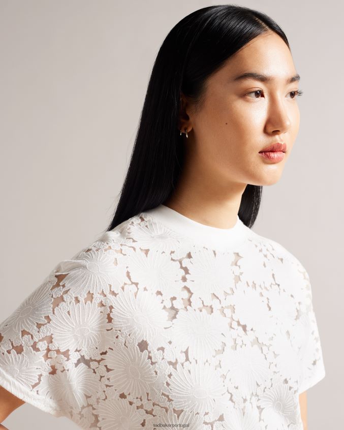 roupas Ted Baker camiseta descontraída com renda floral maralo branco mulheres 8X6HDF34