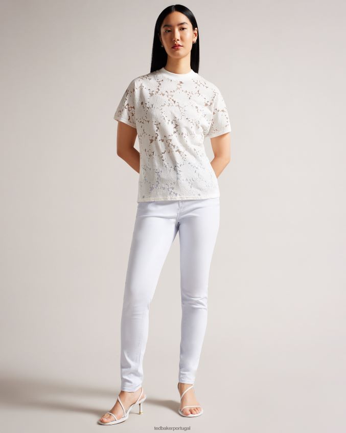 roupas Ted Baker camiseta descontraída com renda floral maralo branco mulheres 8X6HDF34