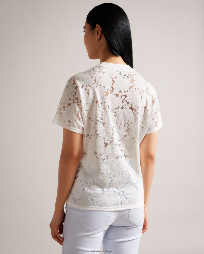 roupas Ted Baker camiseta descontraída com renda floral maralo branco mulheres 8X6HDF34