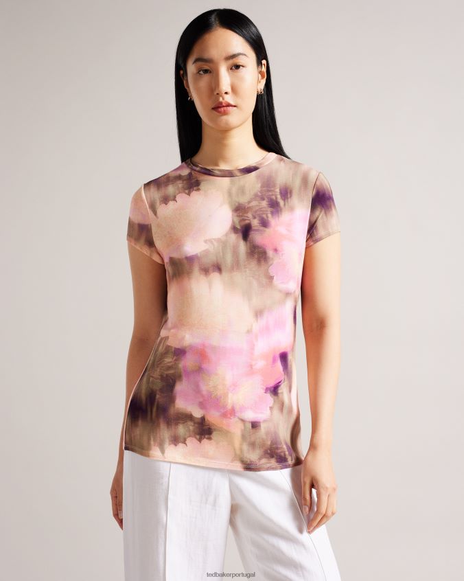 roupas Ted Baker camiseta floral justa yazmean com gola torcida coral mulheres 8X6HDF263
