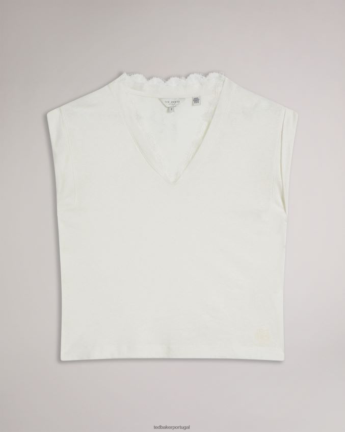 roupas Ted Baker colete effiy com decote em V e decote em renda branco mulheres 8X6HDF138