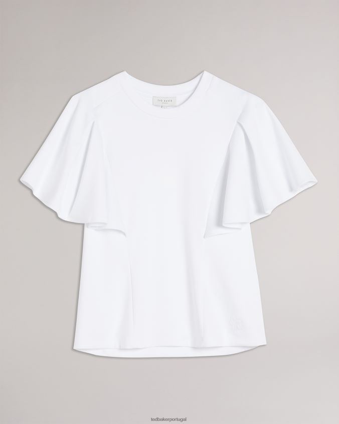 roupas Ted Baker nikilaa camiseta quadrada com babados e manga branco mulheres 8X6HDF20
