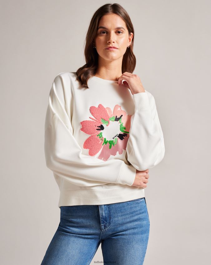 roupas Ted Baker Marene suéter gráfico com flor texturizada branco mulheres 8X6HDF265