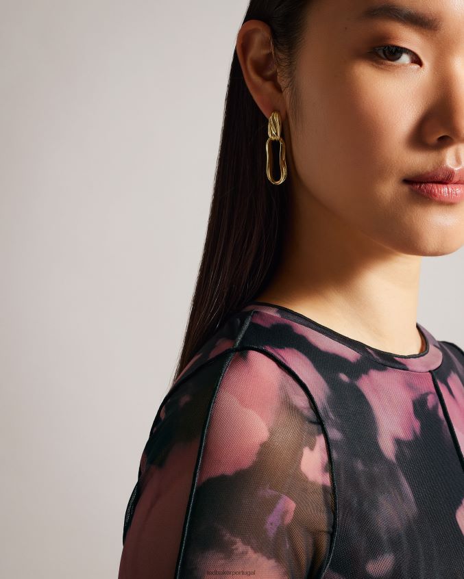 roupas Ted Baker aleeina blusa de malha com estampa abstrata de manga comprida preto mulheres 8X6HDF414