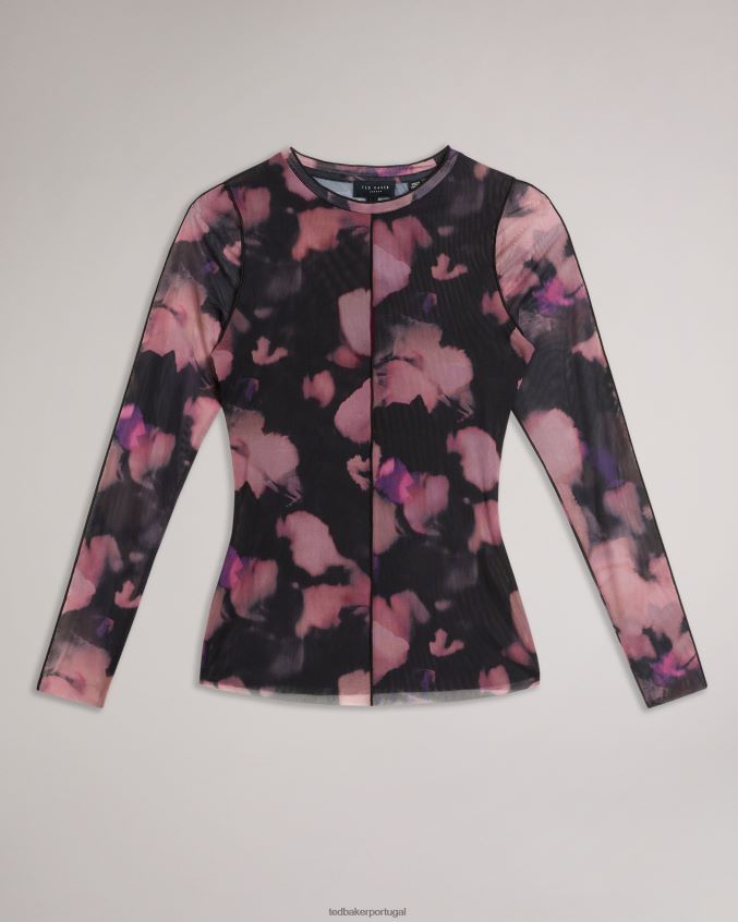 roupas Ted Baker aleeina blusa de malha com estampa abstrata de manga comprida preto mulheres 8X6HDF414