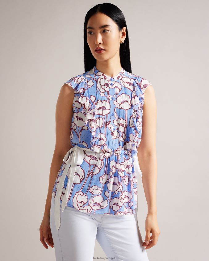 roupas Ted Baker audriar top peplum papoula com amarrações contrastantes azul mulheres 8X6HDF295