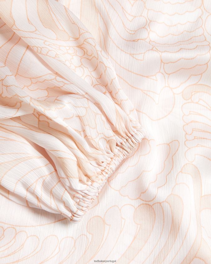 roupas Ted Baker blusa estampada imelah com manga balão nude claro mulheres 8X6HDF220