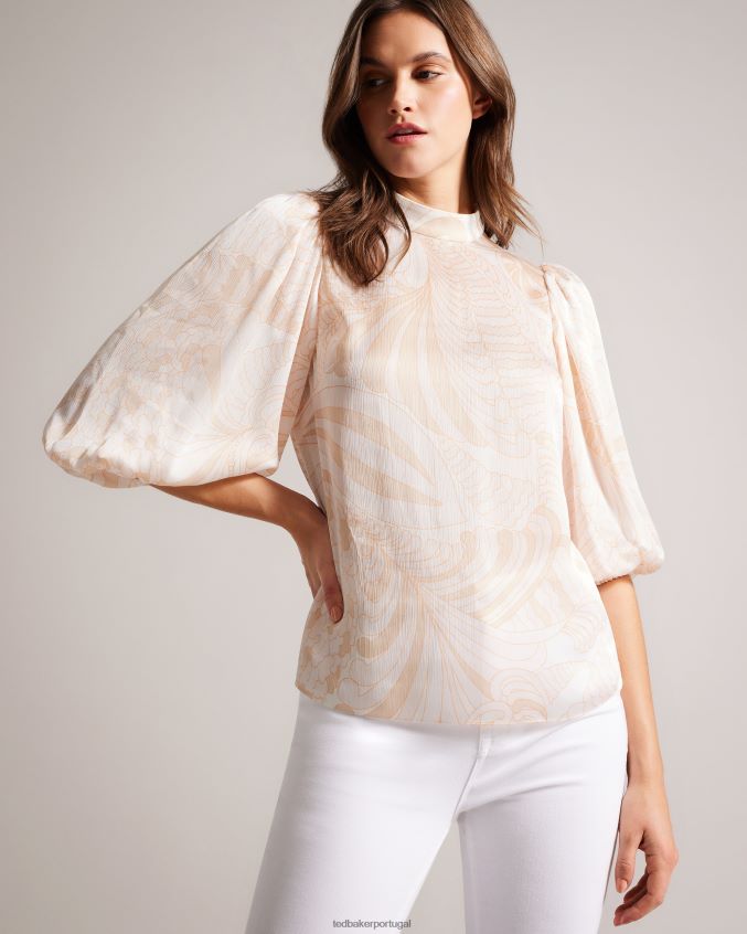 roupas Ted Baker blusa estampada imelah com manga balão nude claro mulheres 8X6HDF220