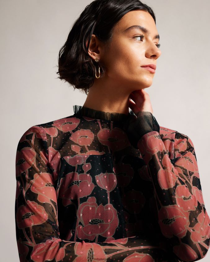 roupas Ted Baker blusa maggann de manga comprida com detalhes de babados preto mulheres 8X6HDF132