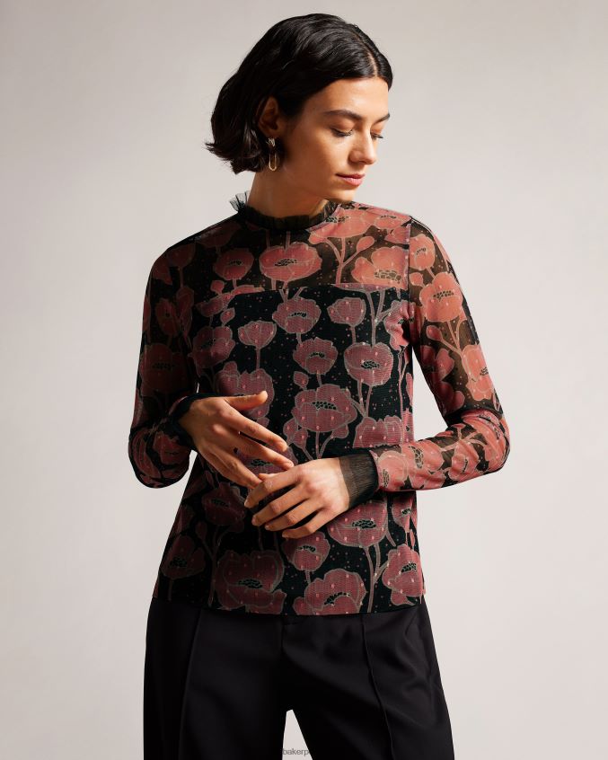 roupas Ted Baker blusa maggann de manga comprida com detalhes de babados preto mulheres 8X6HDF132