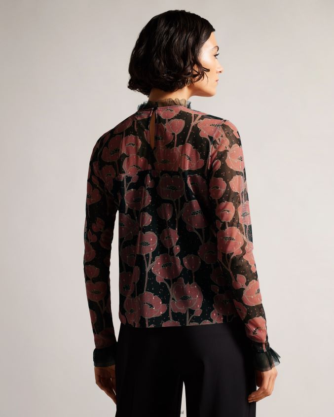 roupas Ted Baker blusa maggann de manga comprida com detalhes de babados preto mulheres 8X6HDF132