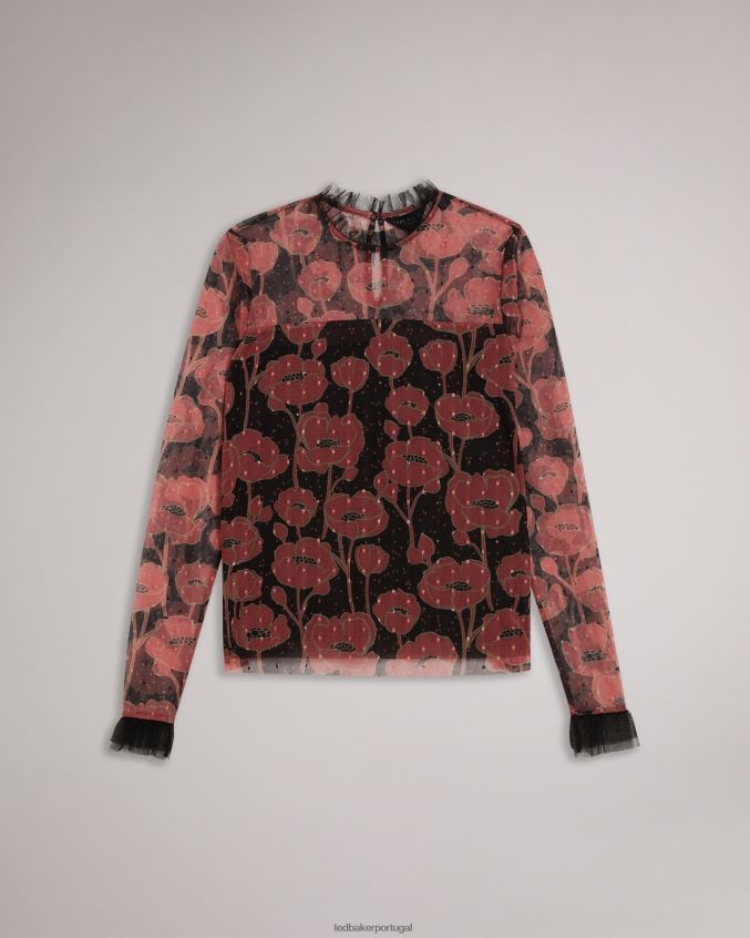 roupas Ted Baker blusa maggann de manga comprida com detalhes de babados preto mulheres 8X6HDF132