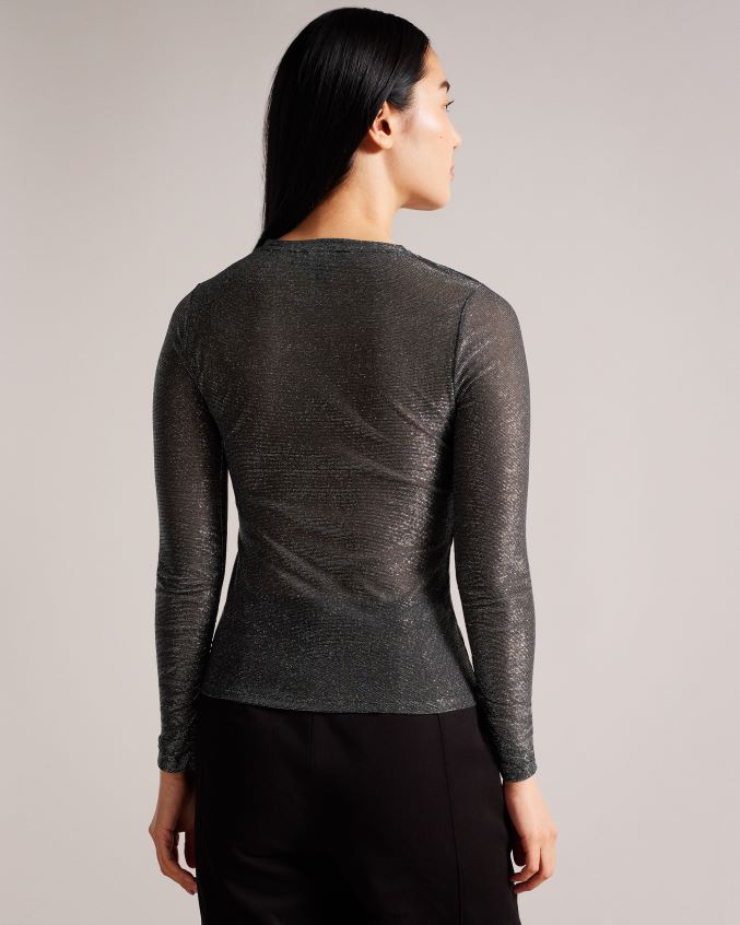 roupas Ted Baker blusa manga longa brilhante genini preto mulheres 8X6HDF115
