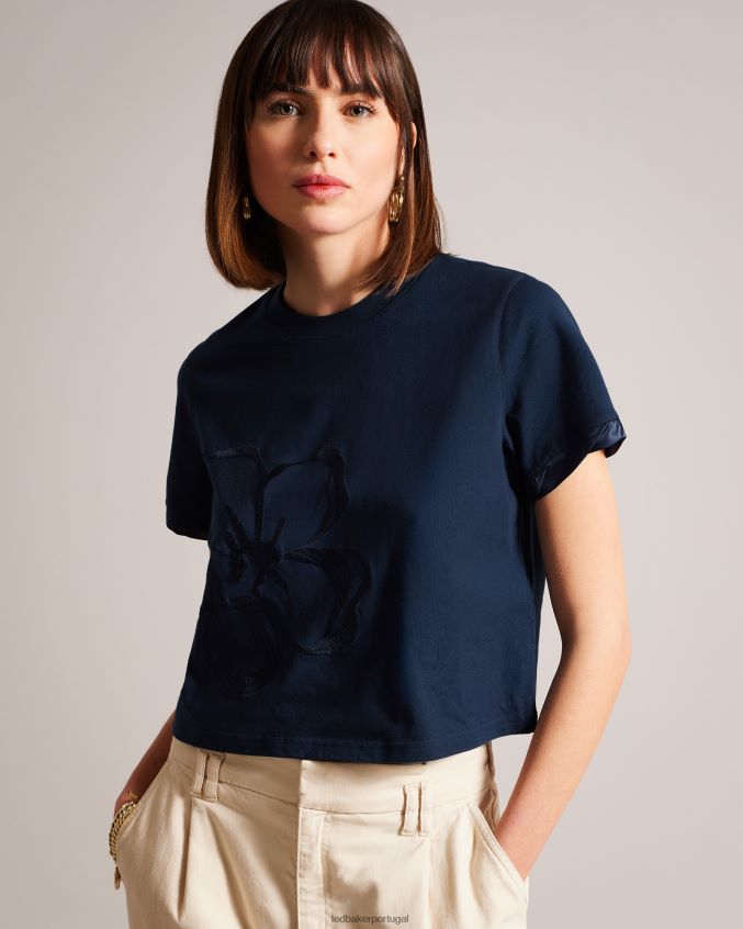 roupas Ted Baker camiseta carmyn manga rolê com ponto de cetim magnólia marinha mulheres 8X6HDF308