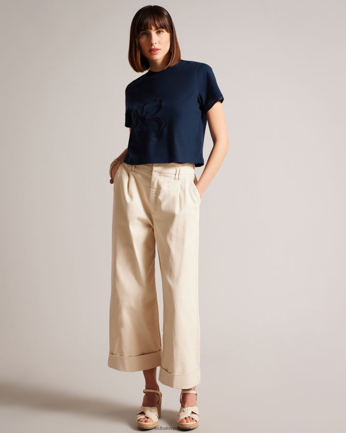 roupas Ted Baker camiseta carmyn manga rolê com ponto de cetim magnólia marinha mulheres 8X6HDF308