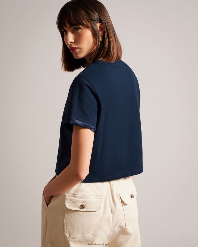 roupas Ted Baker camiseta carmyn manga rolê com ponto de cetim magnólia marinha mulheres 8X6HDF308