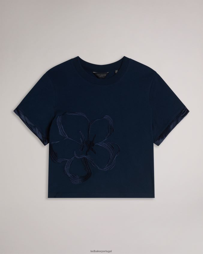 roupas Ted Baker camiseta carmyn manga rolê com ponto de cetim magnólia marinha mulheres 8X6HDF308