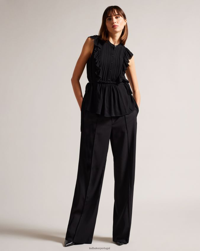 roupas Ted Baker evalie top sem mangas com babados preto mulheres 8X6HDF351