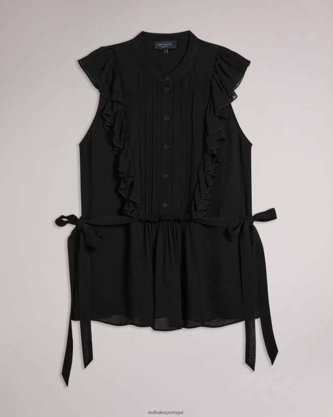 roupas Ted Baker evalie top sem mangas com babados preto mulheres 8X6HDF351