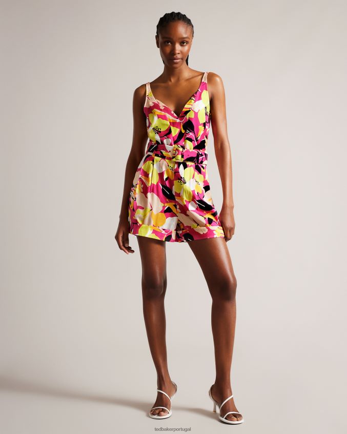 roupas Ted Baker thaliah impressão abstrata cami com efeito de camada dupla Rosa brilhante mulheres 8X6HDF36