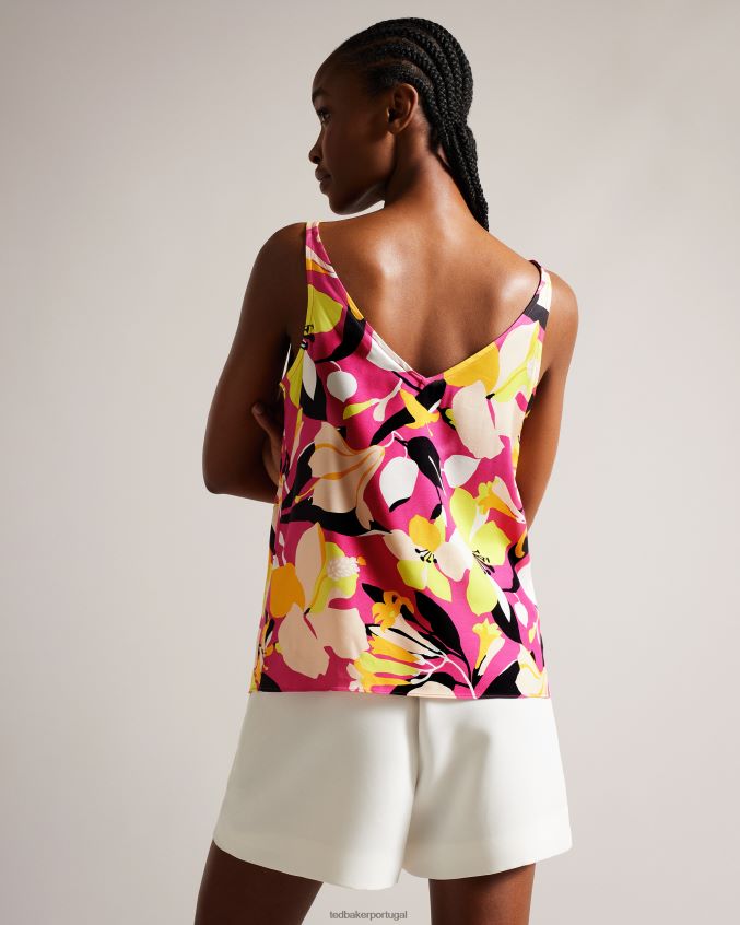 roupas Ted Baker thaliah impressão abstrata cami com efeito de camada dupla Rosa brilhante mulheres 8X6HDF36