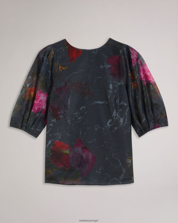 roupas Ted Baker top cropped quadrado ayymee com manga bufante preto mulheres 8X6HDF68