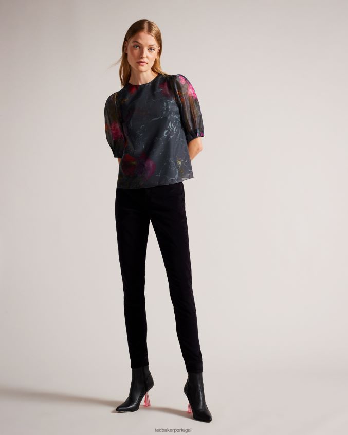 roupas Ted Baker top cropped quadrado ayymee com manga bufante preto mulheres 8X6HDF68