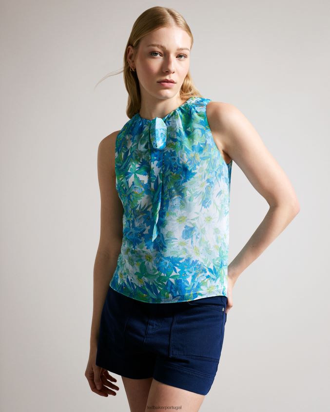 roupas Ted Baker top floral sem mangas chalote com detalhe de gravata branco mulheres 8X6HDF430