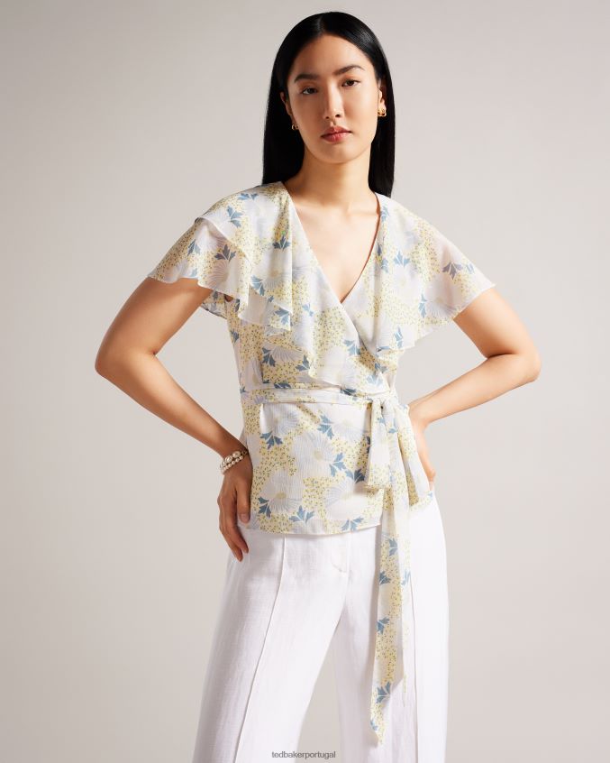 roupas Ted Baker top gemmiaa com mangas babados céu azul mulheres 8X6HDF385