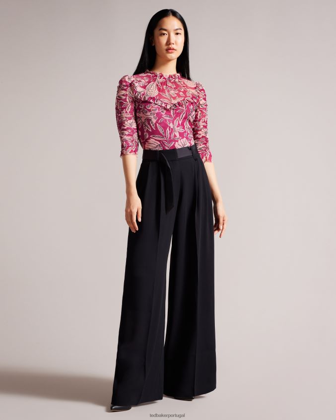 roupas Ted Baker top izabelo em malha estampada com babados Rosa brilhante mulheres 8X6HDF87