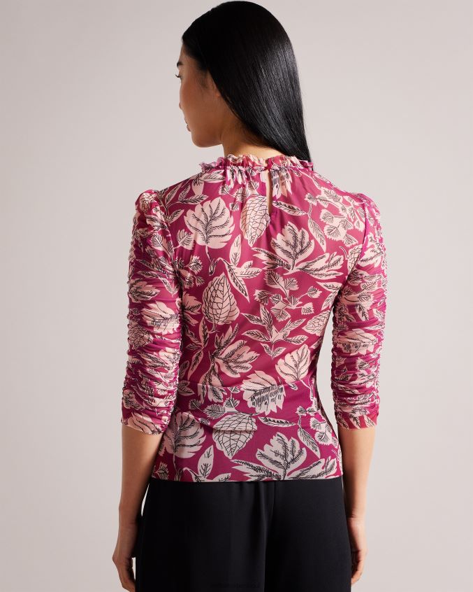 roupas Ted Baker top izabelo em malha estampada com babados Rosa brilhante mulheres 8X6HDF87