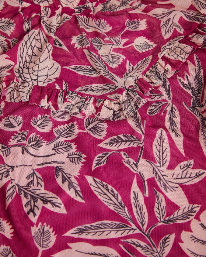 roupas Ted Baker top izabelo em malha estampada com babados Rosa brilhante mulheres 8X6HDF87