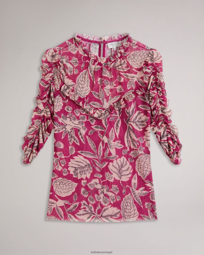 roupas Ted Baker top izabelo em malha estampada com babados Rosa brilhante mulheres 8X6HDF87