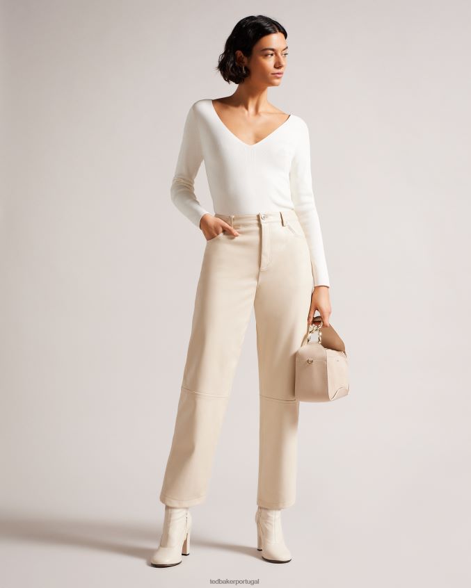 roupas Ted Baker blusa de malha slim fit cileste com decote em V marfim mulheres 8X6HDF355