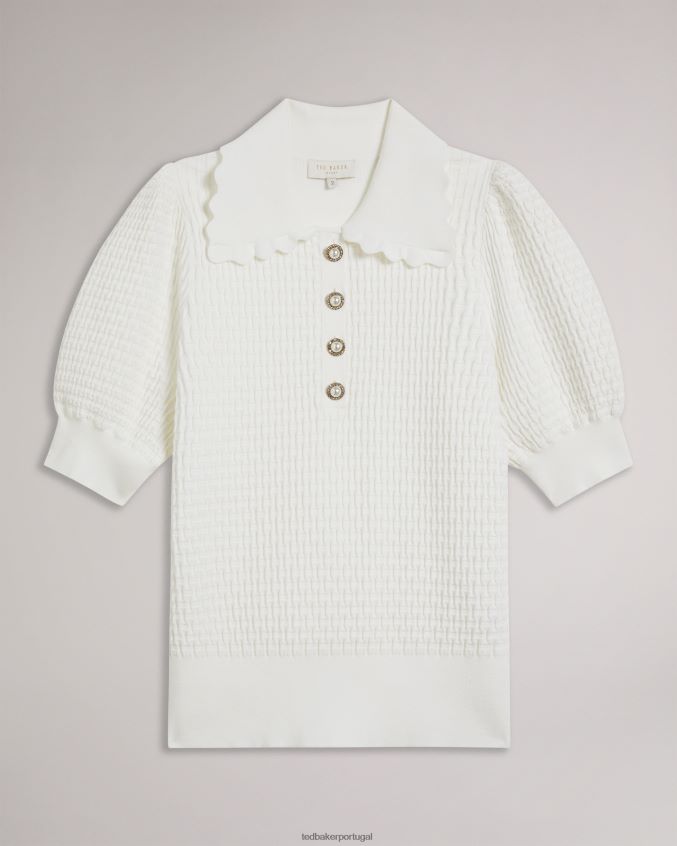 roupas Ted Baker blusa polo reannia com botões enfeitados branco mulheres 8X6HDF338