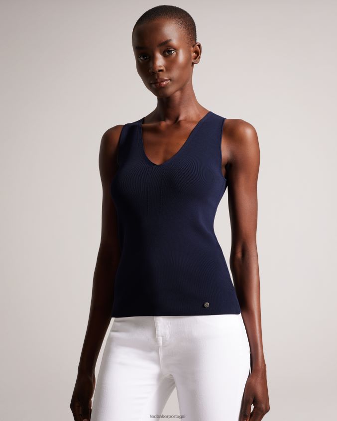 roupas Ted Baker josiiy blusa de malha justa com decote em V azul escuro mulheres 8X6HDF179