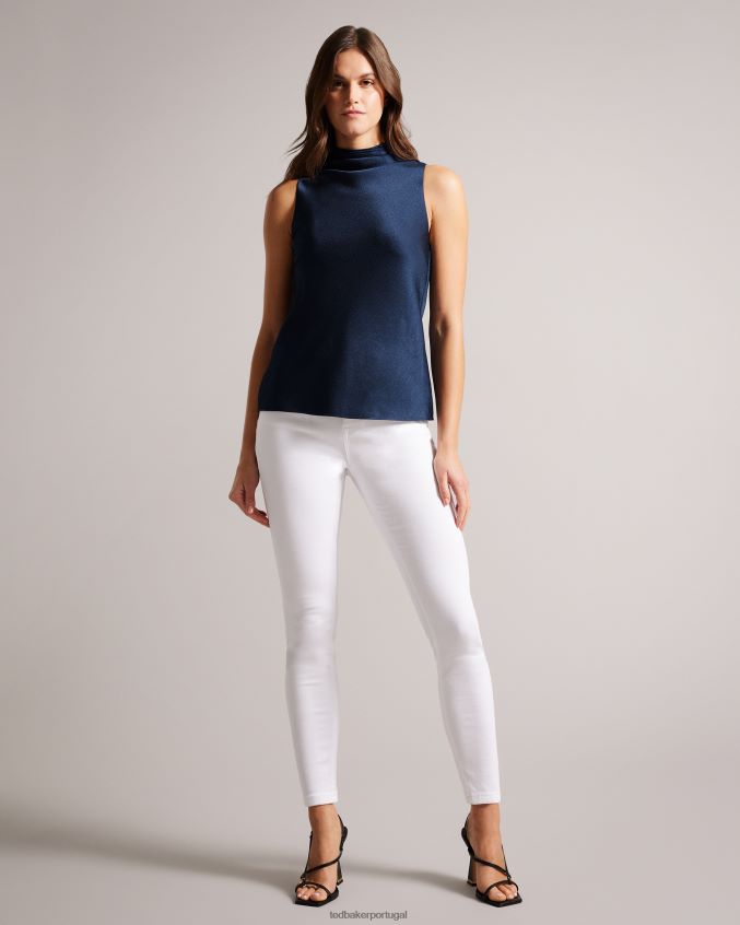 roupas Ted Baker Hildri blusa sem mangas com decote em cetim azul escuro mulheres 8X6HDF157