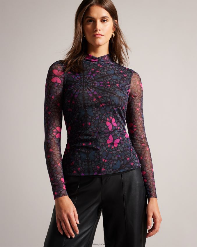 roupas Ted Baker Top justo em malha kamill com gola alta preto mulheres 8X6HDF73